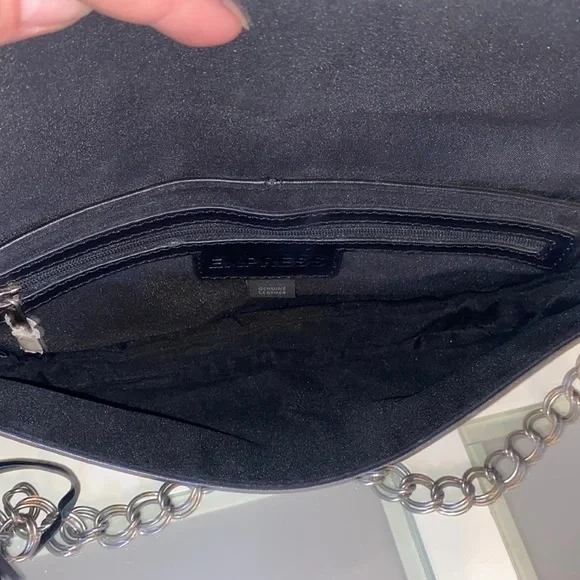 Express Black Genuine Leather Chain Tassel Shoulder Purse - Picture 8 of 15